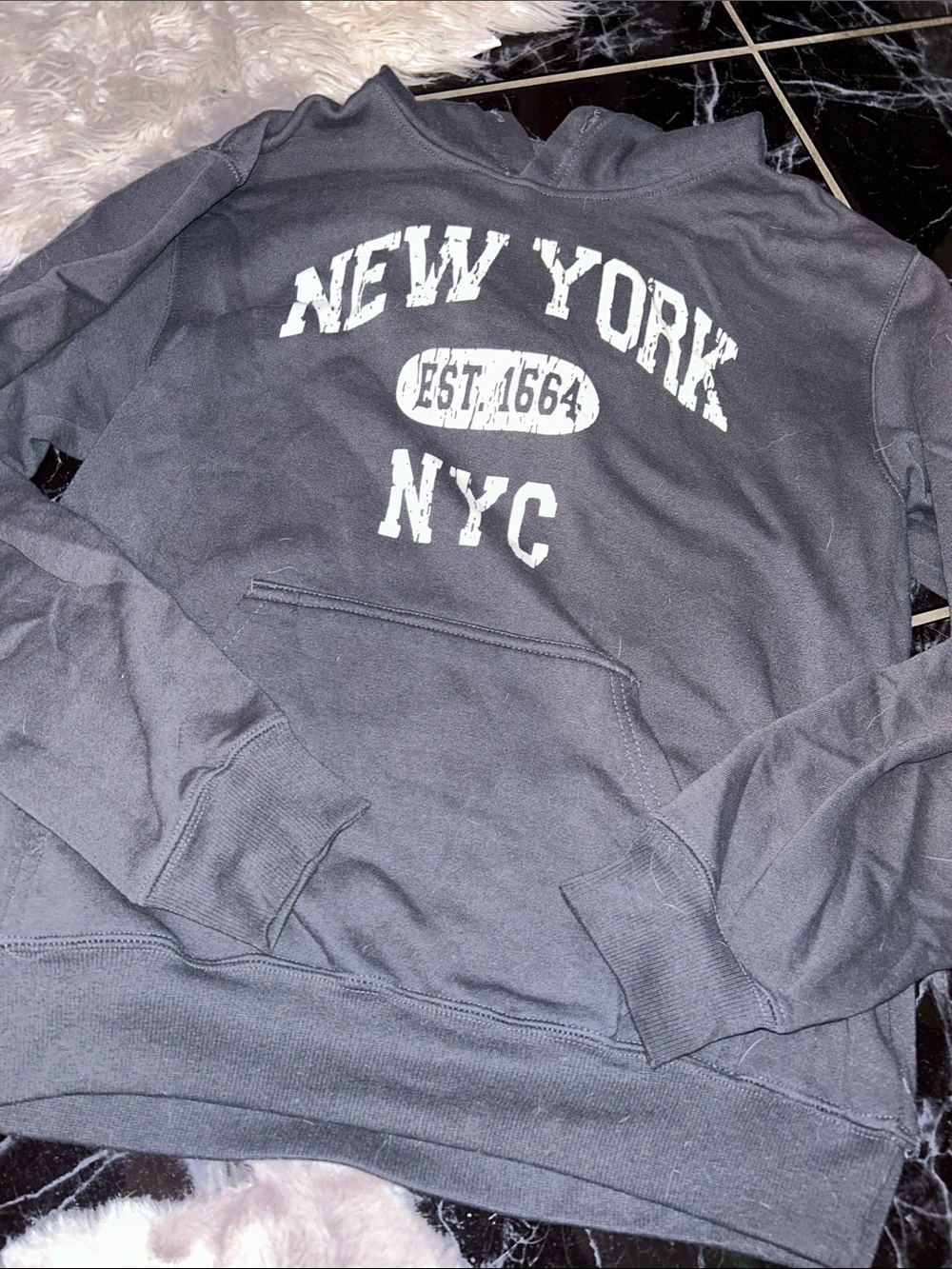 NYC New York Gray Pullover Hoodie with White Logo